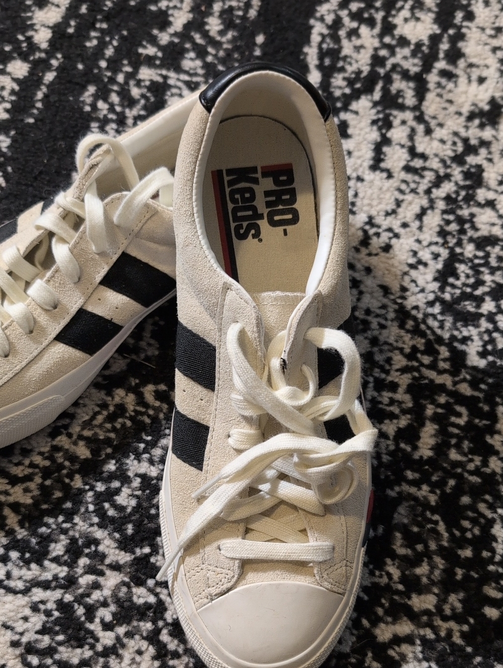Men’s Royal Plus Suede Pro Ked Sneakers - Cream with Black Stripes Size 8 M